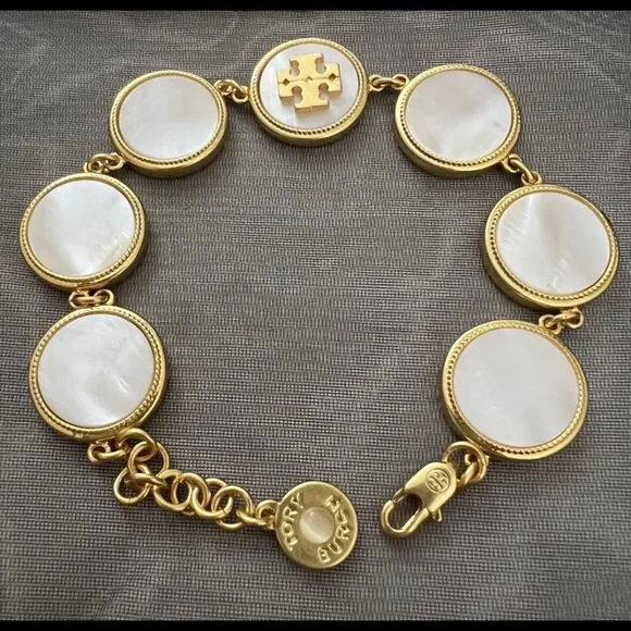 Authentic Tory Burch Gold and Cream Cocktail Statement Bracelet - Picture 5 of 13